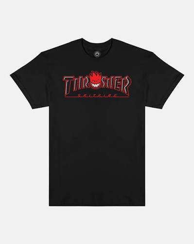 Polera Thrasher X Spitfire Big Head Outline Black